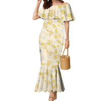 Hawaii Anthurium Tiare Pikake Lei Mermaid Dress Melemele Lauhala Art Pattern LT01 Women Yellow - Polynesian Pride