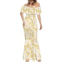 Hawaii Anthurium Tiare Pikake Lei Mermaid Dress Melemele Lauhala Art Pattern LT01 - Polynesian Pride