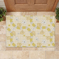 Hawaii Anthurium Tiare Pikake Lei Rubber Doormat Melemele Lauhala Art Pattern LT01 Yellow - Polynesian Pride
