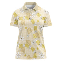 Hawaii Anthurium Tiare Pikake Lei Women Polo Shirt Melemele Lauhala Art Pattern LT01 Female Yellow - Polynesian Pride