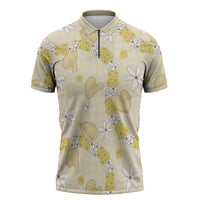 Hawaii Anthurium Tiare Pikake Lei Zipper Polo Shirt Melemele Lauhala Art Pattern LT01 Yellow - Polynesian Pride
