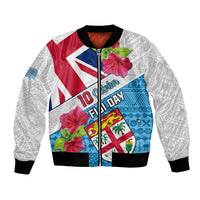 Personalised Fiji Day Bomber Jacket Fijian Hibiscus Special Version LT01 Unisex White - Polynesian Pride
