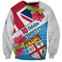 Personalised Fiji Day Sweatshirt Fijian Hibiscus Special Version LT01 Unisex White - Polynesian Pride