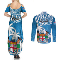 Fiji Couples Matching Summer Maxi Dress and Long Sleeve Button Shirts Bula Fijian Tapa Pattern LT01 - Polynesian Pride