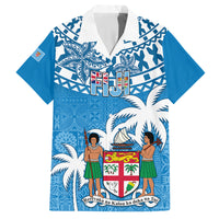 Fiji Family Matching Off Shoulder Long Sleeve Dress and Hawaiian Shirt Bula Fijian Tapa Pattern LT01 Dad's Shirt - Short Sleeve Blue - Polynesian Pride