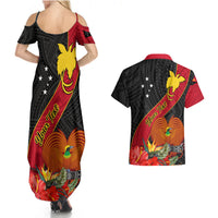 Personalised Papua New Guinea Couples Matching Summer Maxi Dress and Hawaiian Shirt Bird Of Paradise With Tropical Flower LT01 - Polynesian Pride