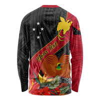Personalised Papua New Guinea Long Sleeve Shirt Bird Of Paradise With Tropical Flower LT01