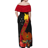 Personalised Papua New Guinea Off Shoulder Maxi Dress Bird Of Paradise With Tropical Flower LT01 - Polynesian Pride