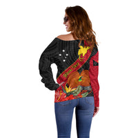 Personalised Papua New Guinea Off Shoulder Sweater Bird Of Paradise With Tropical Flower LT01 - Polynesian Pride
