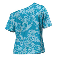 Tahiti Ninamu Tiare Floral Cross Shoulder Shirt Monstera Palm Tropical Leaves - Polynesian Pride