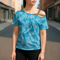 Tahiti Ninamu Tiare Floral Cross Shoulder Shirt Monstera Palm Tropical Leaves LT01 - Polynesian Pride