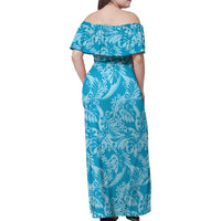 Tahiti Ninamu Tiare Floral Family Matching Off Shoulder Maxi Dress and Hawaiian Shirt Monstera Palm Tropical Leaves - Polynesian Pride
