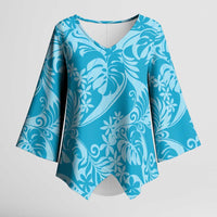 Tahiti Ninamu Tiare Floral Kimono Sleeve Blouse Monstera Palm Tropical Leaves - Polynesian Pride
