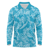 Tahiti Ninamu Tiare Floral Long Sleeve Polo Shirt Monstera Palm Tropical Leaves - Polynesian Pride