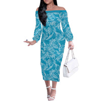 Tahiti Ninamu Tiare Floral Off The Shoulder Long Sleeve Dress Monstera Palm Tropical Leaves - Polynesian Pride