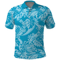 Tahiti Ninamu Tiare Floral Polo Shirt Monstera Palm Tropical Leaves LT01 Blue - Polynesian Pride