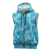 Tahiti Ninamu Tiare Floral Sleeveless Zip Hoodie Monstera Palm Tropical Leaves LT01 Blue - Polynesian Pride