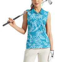 Tahiti Ninamu Tiare Floral Women Sleeveless Polo Shirt Monstera Palm Tropical Leaves - Polynesian Pride