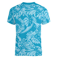 Tahiti Ninamu Tiare Floral Women V-Neck T-Shirt Monstera Palm Tropical Leaves - Polynesian Pride