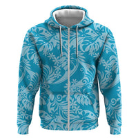 Tahiti Ninamu Tiare Floral Zip Hoodie Monstera Palm Tropical Leaves - Polynesian Pride