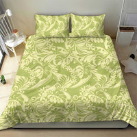 Tahiti Olive Tiare Floral Bedding Set Monstera Palm Tropical Leaves - Polynesian Pride
