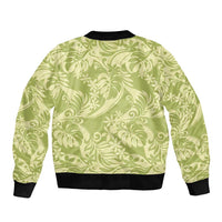 Tahiti Olive Tiare Floral Bomber Jacket Monstera Palm Tropical Leaves - Polynesian Pride