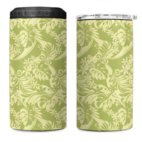 Tahiti Olive Tiare Floral 4 in 1 Can Cooler Tumbler Monstera Palm Tropical Leaves - Polynesian Pride