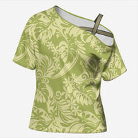 Tahiti Olive Tiare Floral Cross Shoulder Shirt Monstera Palm Tropical Leaves LT01 Female Olive - Polynesian Pride