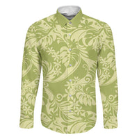 Tahiti Olive Tiare Floral Family Matching Off Shoulder Maxi Dress and Hawaiian Shirt Monstera Palm Tropical Leaves LT01 Dad's Shirt - Long Sleeve Olive - Polynesian Pride