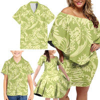 Tahiti Olive Tiare Floral Family Matching Off Shoulder Short Dress and Hawaiian Shirt Monstera Palm Tropical Leaves LT01 - Polynesian Pride