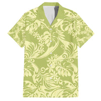 Tahiti Olive Tiare Floral Family Matching Off Shoulder Short Dress and Hawaiian Shirt Monstera Palm Tropical Leaves - Polynesian Pride