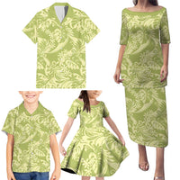 Tahiti Olive Tiare Floral Family Matching Puletasi and Hawaiian Shirt Monstera Palm Tropical Leaves LT01 - Polynesian Pride
