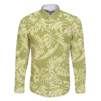 Tahiti Olive Tiare Floral Family Matching Summer Maxi Dress and Hawaiian Shirt Monstera Palm Tropical Leaves LT01 Dad's Shirt - Long Sleeve Olive - Polynesian Pride