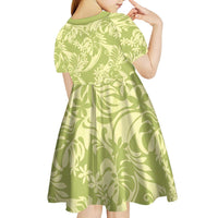 Tahiti Olive Tiare Floral Kid Short Sleeve Dress Monstera Palm Tropical Leaves LT01 - Polynesian Pride