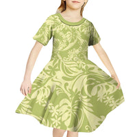 Tahiti Olive Tiare Floral Kid Short Sleeve Dress Monstera Palm Tropical Leaves LT01 - Polynesian Pride