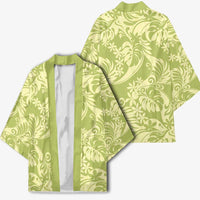 Tahiti Olive Tiare Floral Kimono Monstera Palm Tropical Leaves - Polynesian Pride
