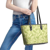 Tahiti Olive Tiare Floral Leather Tote Bag Monstera Palm Tropical Leaves - Polynesian Pride