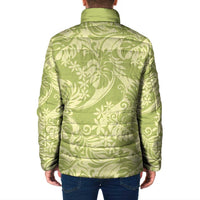 Tahiti Olive Tiare Floral Padded Jacket Monstera Palm Tropical Leaves - Polynesian Pride