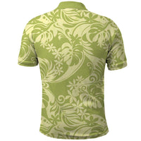 Tahiti Olive Tiare Floral Polo Shirt Monstera Palm Tropical Leaves LT01 - Polynesian Pride