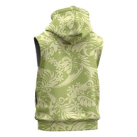 Tahiti Olive Tiare Floral Sleeveless Hoodie Monstera Palm Tropical Leaves - Polynesian Pride