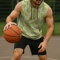 Tahiti Olive Tiare Floral Sleeveless Hoodie Monstera Palm Tropical Leaves - Polynesian Pride