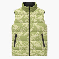 Tahiti Olive Tiare Floral Sleeveless Puffer Jacket Monstera Palm Tropical Leaves - Polynesian Pride