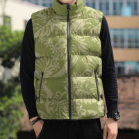 Tahiti Olive Tiare Floral Sleeveless Puffer Jacket Monstera Palm Tropical Leaves - Polynesian Pride