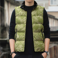 Tahiti Olive Tiare Floral Sleeveless Puffer Jacket Monstera Palm Tropical Leaves - Polynesian Pride