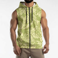 Tahiti Olive Tiare Floral Sleeveless Zip Hoodie Monstera Palm Tropical Leaves LT01 - Polynesian Pride