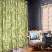 Tahiti Olive Tiare Floral Window Curtain Monstera Palm Tropical Leaves - Polynesian Pride