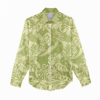Tahiti Olive Tiare Floral Women Casual Shirt Monstera Palm Tropical Leaves - Polynesian Pride