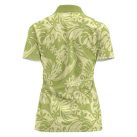 Tahiti Olive Tiare Floral Women Polo Shirt Monstera Palm Tropical Leaves LT01 - Polynesian Pride