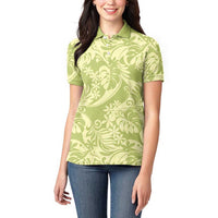 Tahiti Olive Tiare Floral Women Polo Shirt Monstera Palm Tropical Leaves LT01 - Polynesian Pride