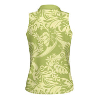Tahiti Olive Tiare Floral Women Sleeveless Polo Shirt Monstera Palm Tropical Leaves - Polynesian Pride